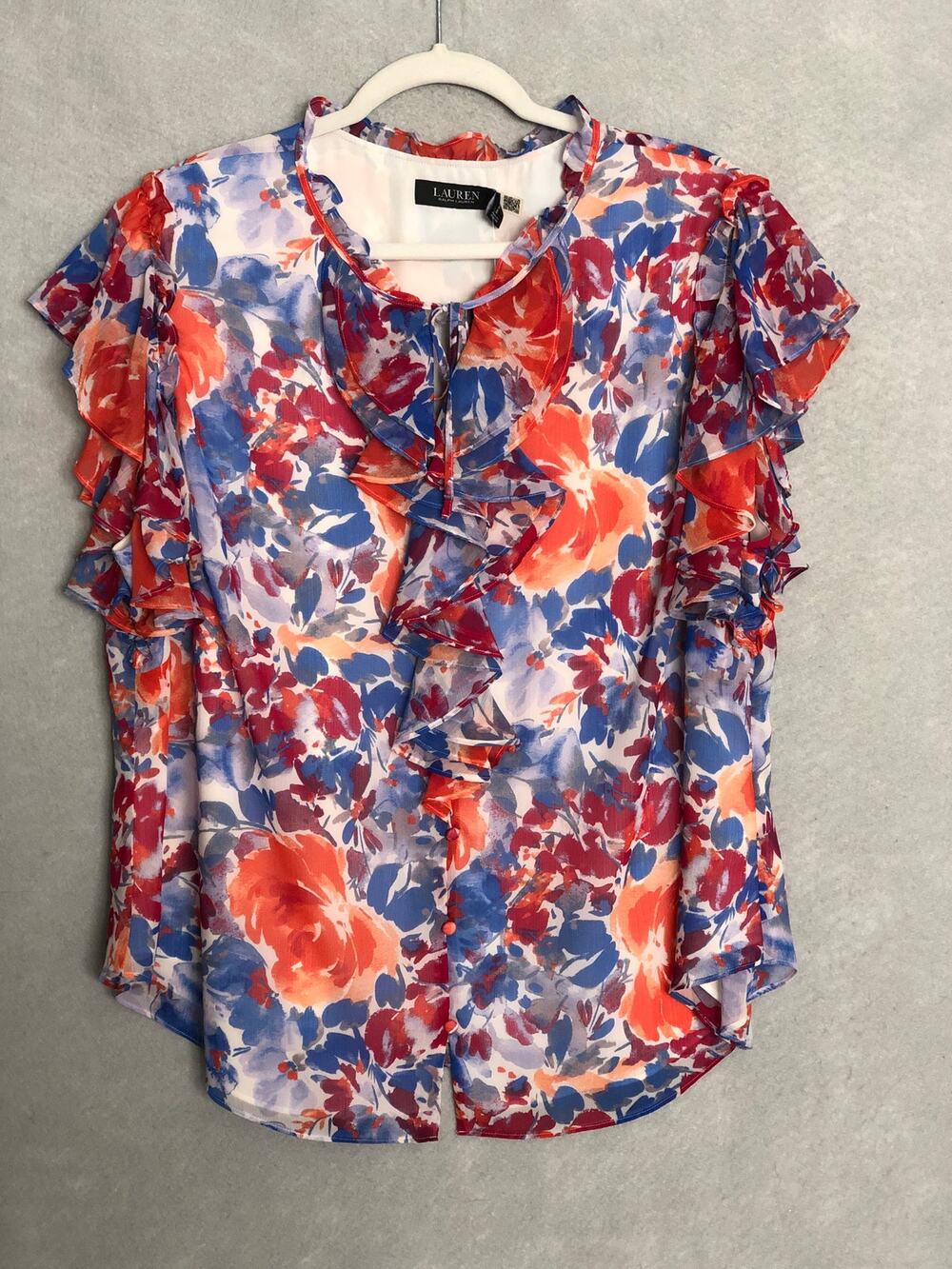 Lauren Ralph Lauren Georgette Top Ruffle Floral Women's 2X NEW